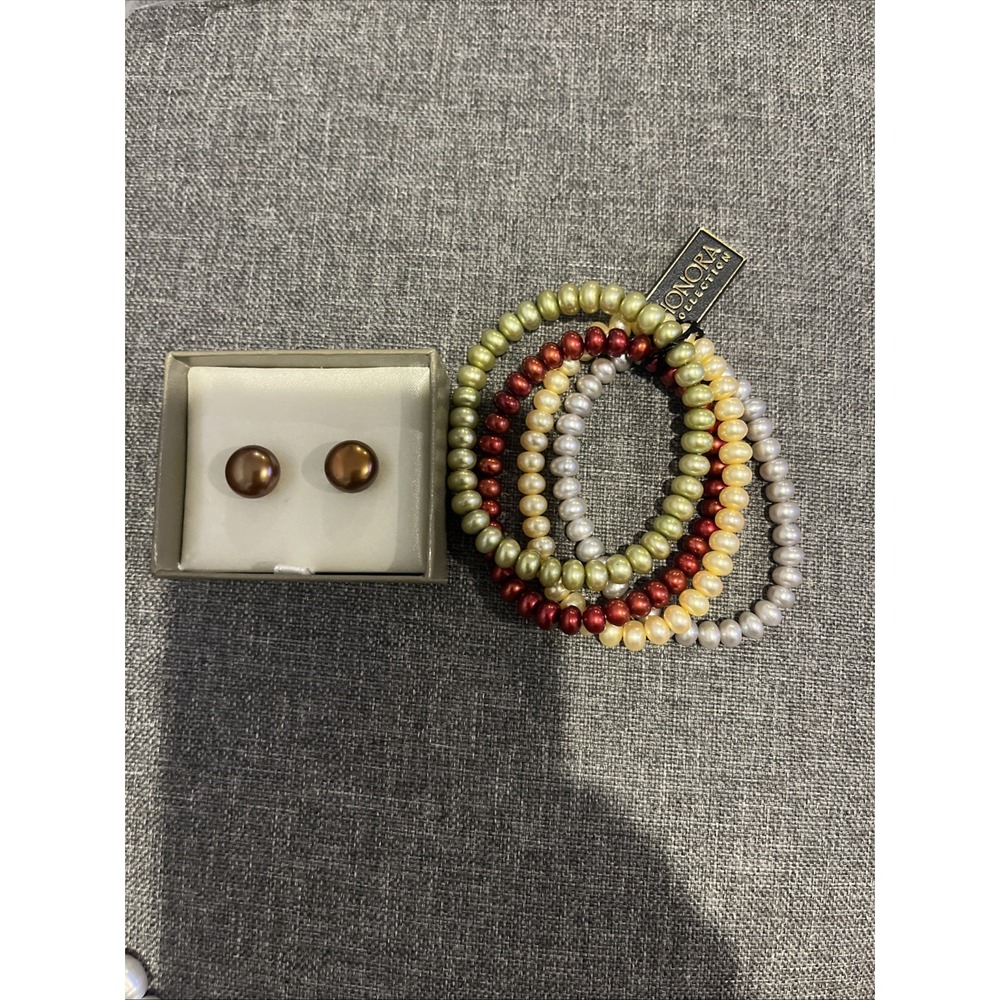 Honora Freshwater Pearl Bracelet Stretch With Earrings